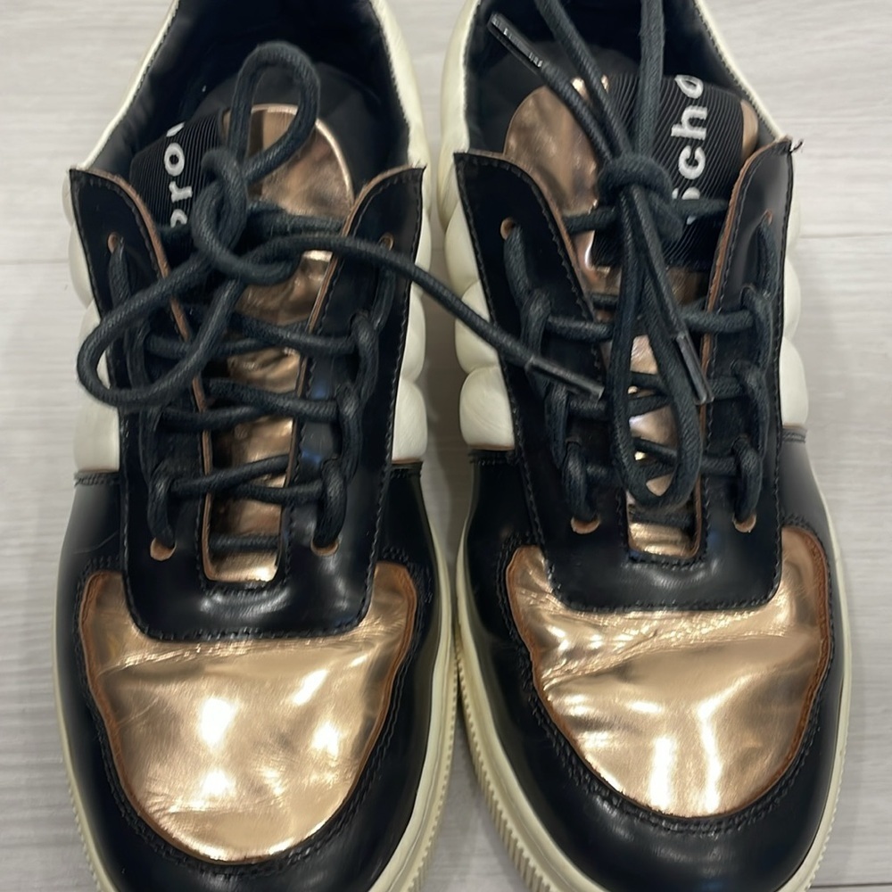 Proenza Schouler Black, Cream & Rose Gold Metallic Sneakers Size 36 - Picture 4 of 16